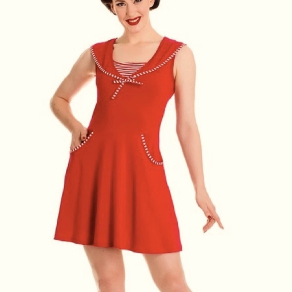 Hell Bunny Red Sailor-Inspired Fit & Flare Dress